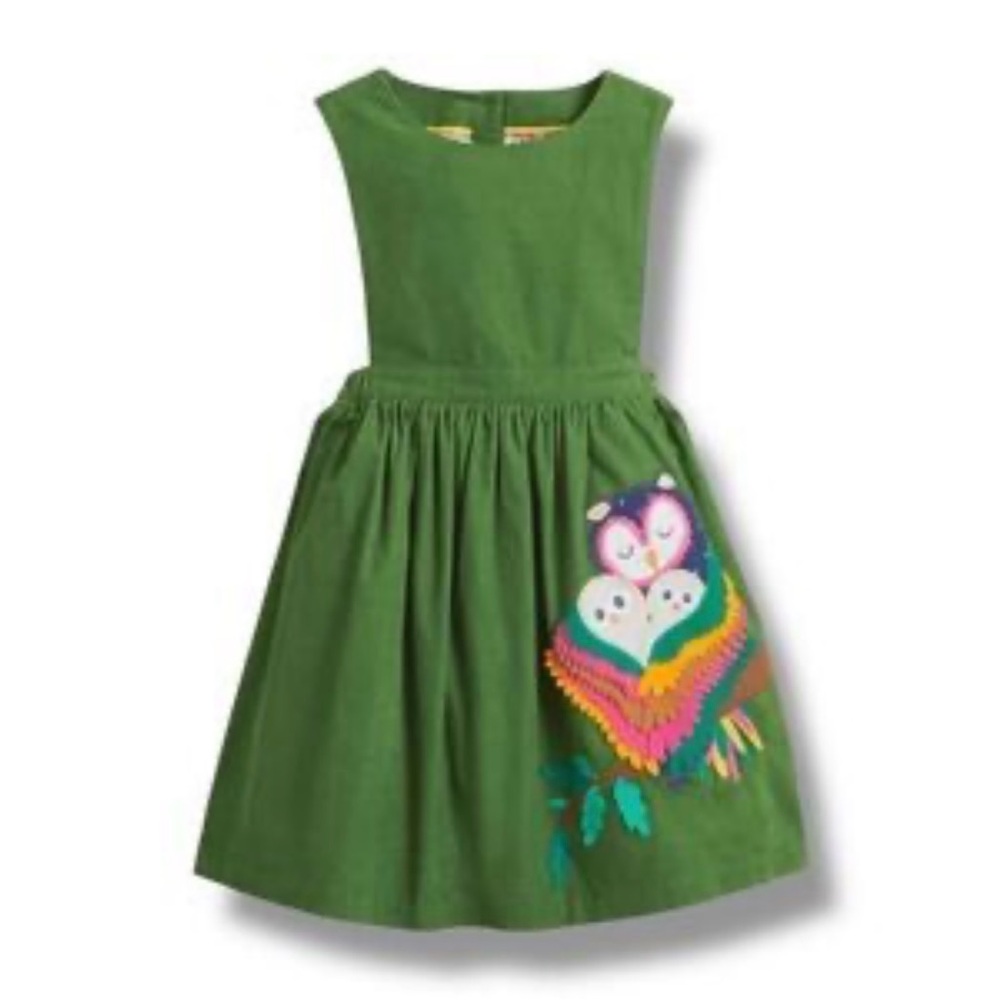 ❤️… Mini Boden Green Owl Appliqué Pinafore Print Dress